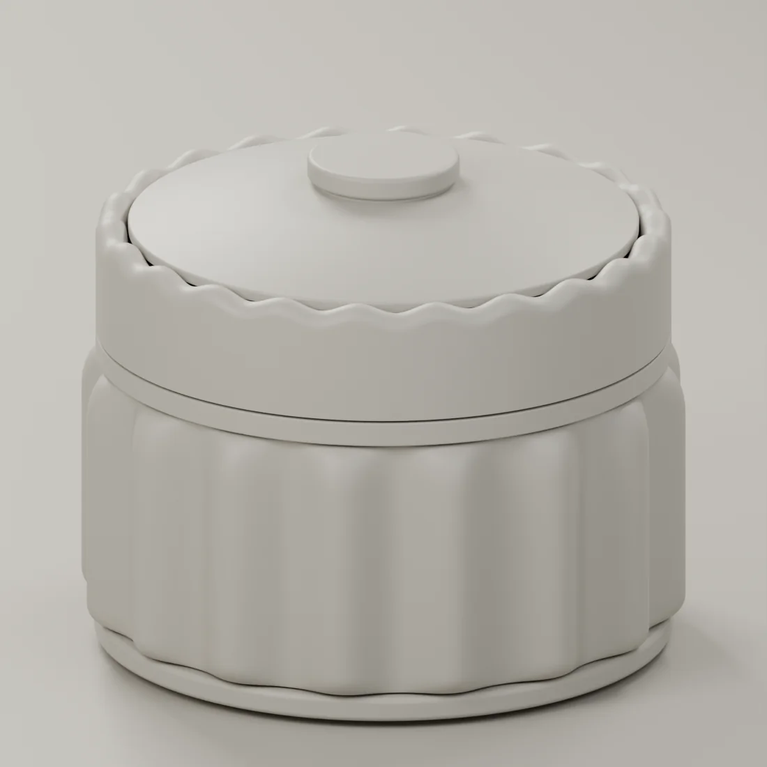 Neutral digital form study showing the timer’s softened shoulders and scalloped rim